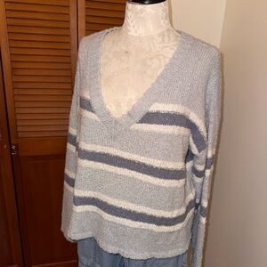 Pink Rose Soft Knit Sweater in Gray and White